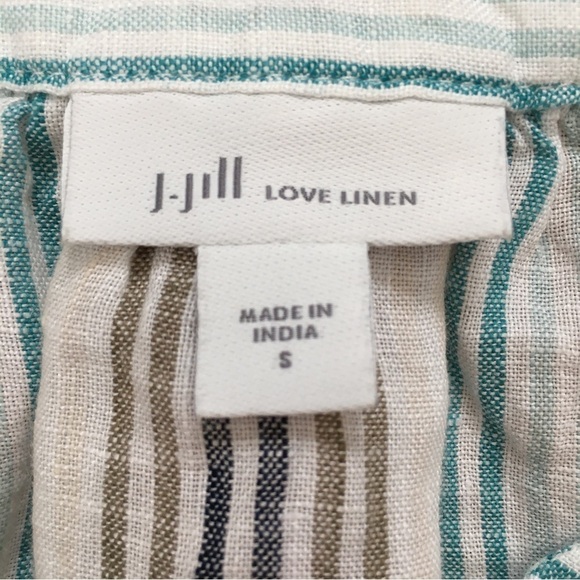 J. Jill 100% linen embroidered floral V-neck Long Sleeve Striped Blouse - Picture 6 of 16